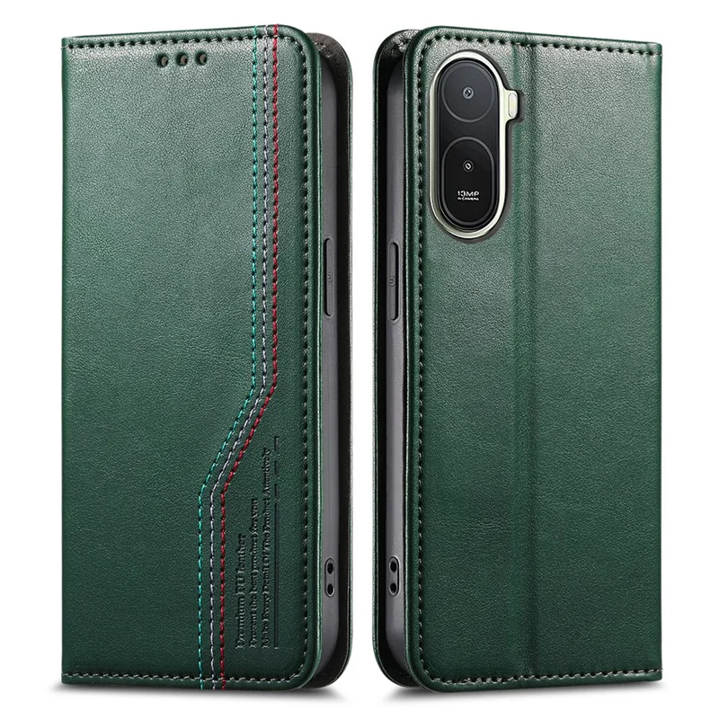 For Xiaomi Redmi A7 Pro 5G Case Wallet Tri-Color Stitching Leather Phone Cover with Elastic Wristband - Green