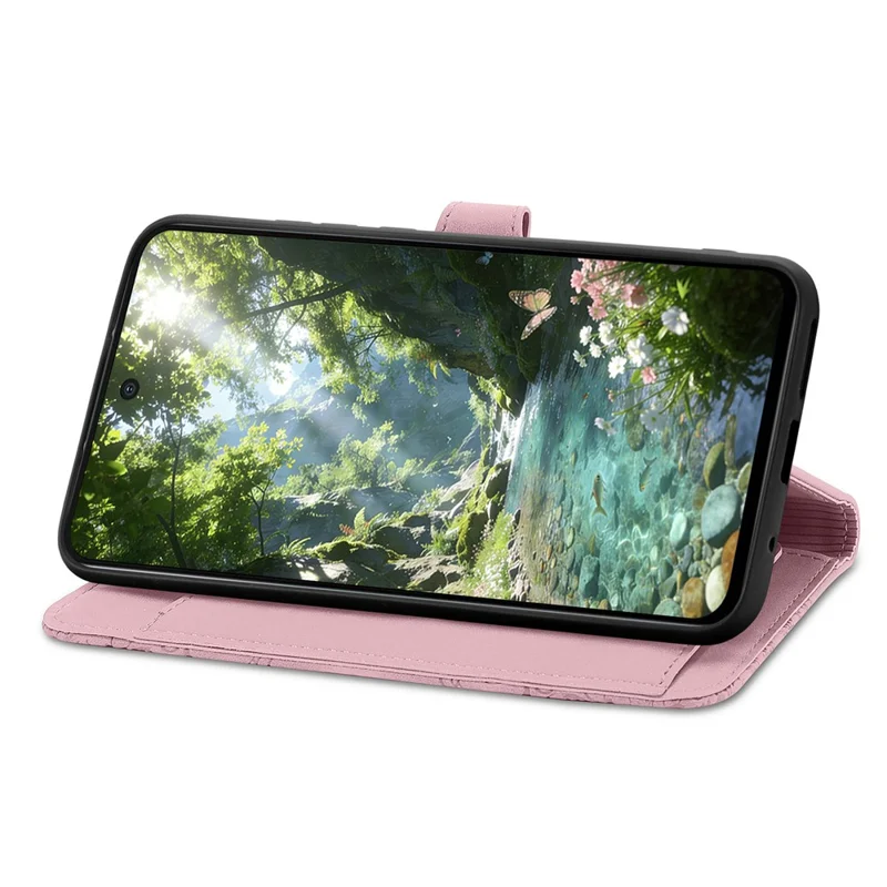 For Xiaomi Redmi A7 Pro 5G Zipper Wallet Case with Strap Flower Imprint PU Leather Phone Cover - Pink