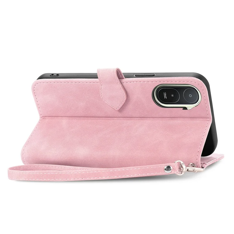 For Xiaomi Redmi A7 Pro 5G Zipper Wallet Case with Strap Flower Imprint PU Leather Phone Cover - Pink