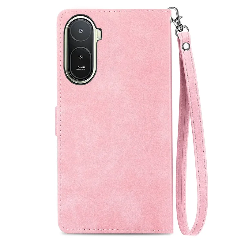 For Xiaomi Redmi A7 Pro 5G Zipper Wallet Case with Strap Flower Imprint PU Leather Phone Cover - Pink