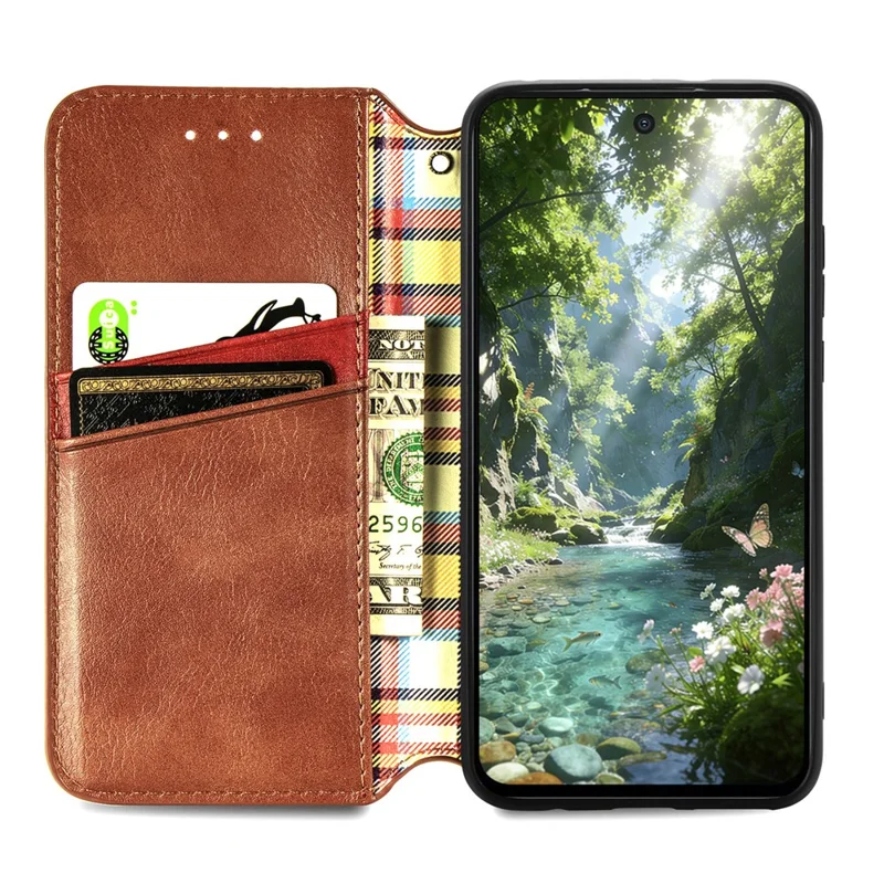 For Xiaomi Redmi A7 Pro 5G Case Rhombus Imprint PU Leather Wallet Phone Cover - Brown