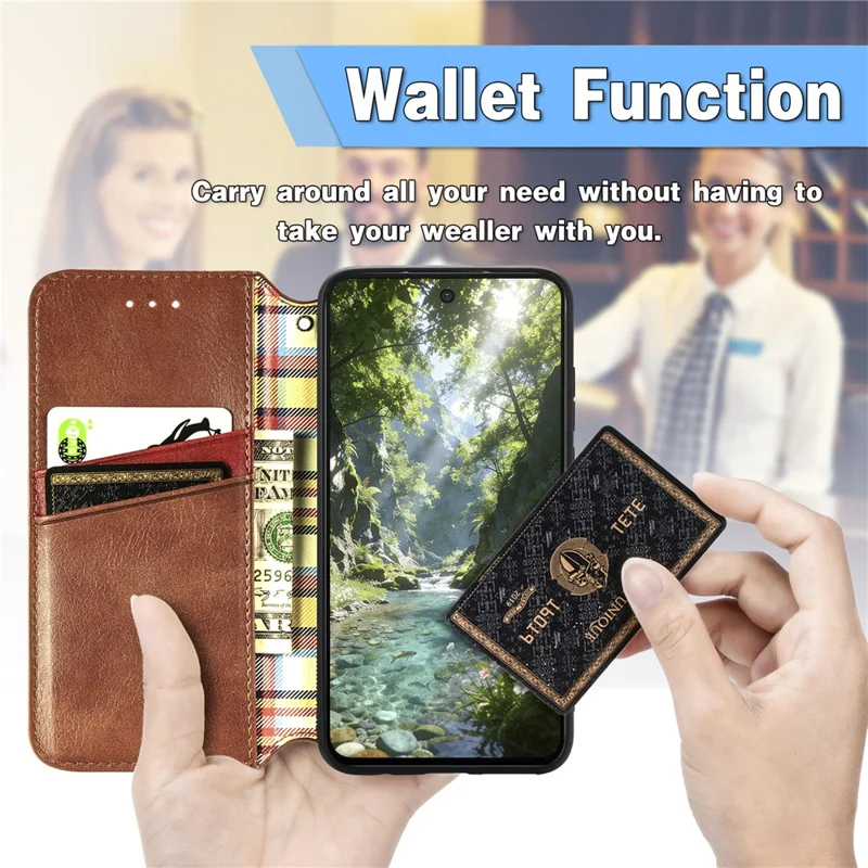 For Xiaomi Redmi A7 Pro 5G Case Rhombus Imprint PU Leather Wallet Phone Cover - Brown