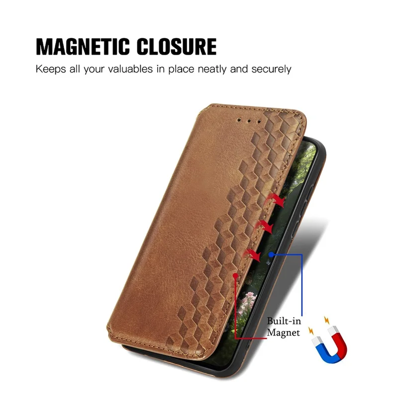 For Xiaomi Redmi A7 Pro 5G Case Rhombus Imprint PU Leather Wallet Phone Cover - Brown