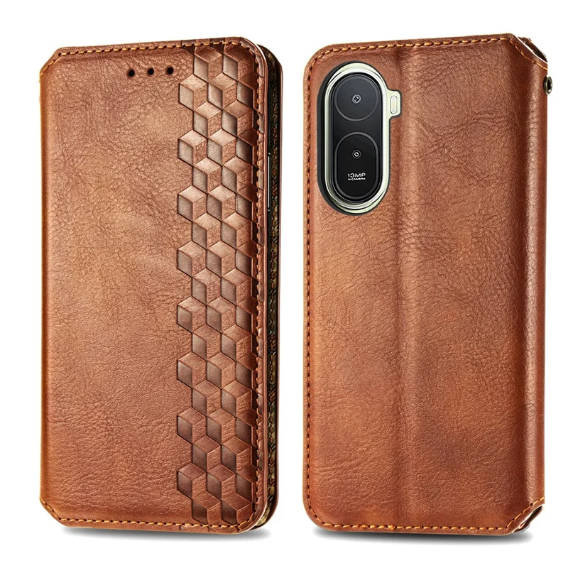 For Xiaomi Redmi A7 Pro 5G Case Rhombus Imprint PU Leather Wallet Phone Cover - Brown