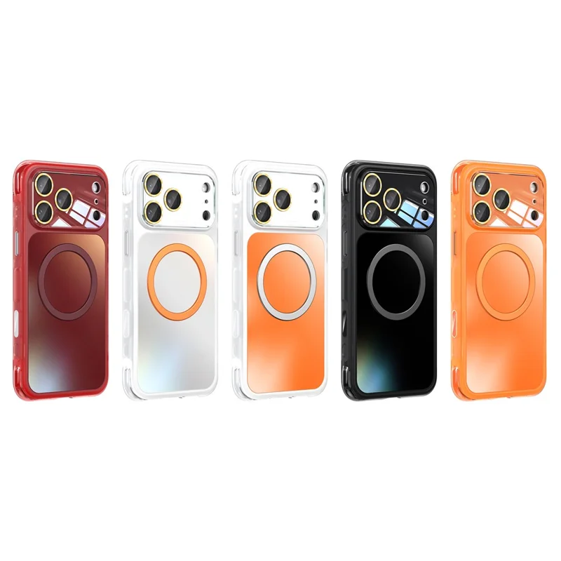 For iPhone 17 Pro Magnetic Case Airbag Anti-drop TPU + PC Phone Cover with Tempered Glass Screen Protector - Titanium Black