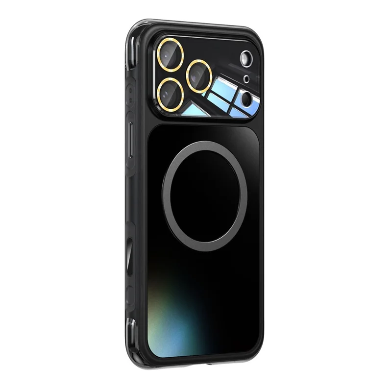 For iPhone 17 Pro Magnetic Case Airbag Anti-drop TPU + PC Phone Cover with Tempered Glass Screen Protector - Titanium Black