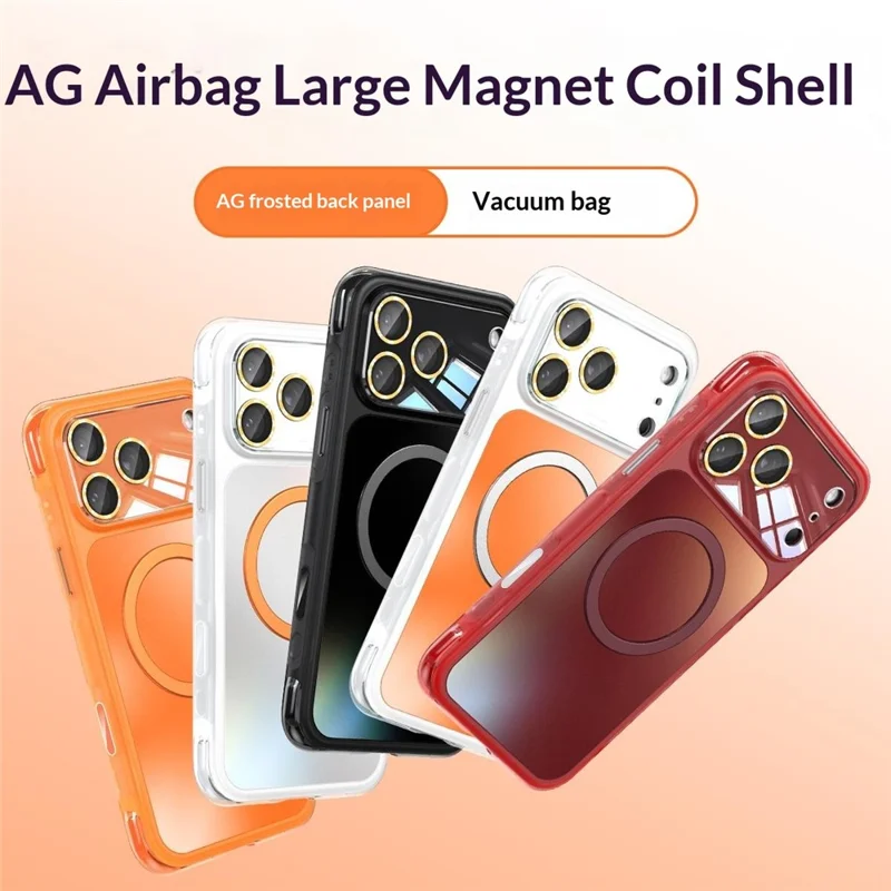 For iPhone 17 Pro Magnetic Case Airbag Anti-drop TPU + PC Phone Cover with Tempered Glass Screen Protector - Titanium Black