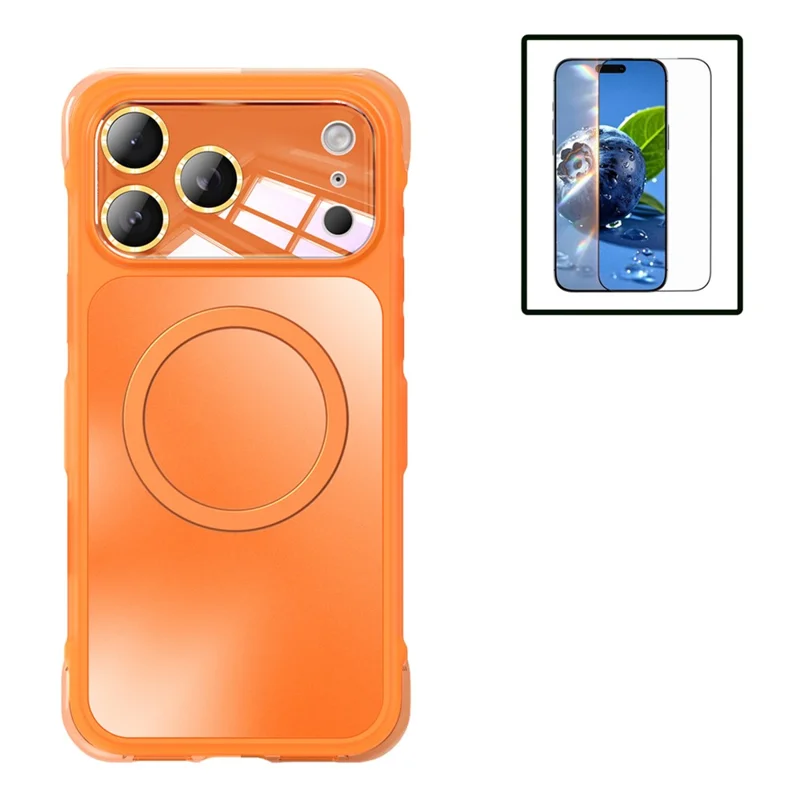 For iPhone 17 Pro Max Magnetic Case Airbag Anti-drop TPU + PC Phone Cover with Tempered Glass Screen Protector - Orange