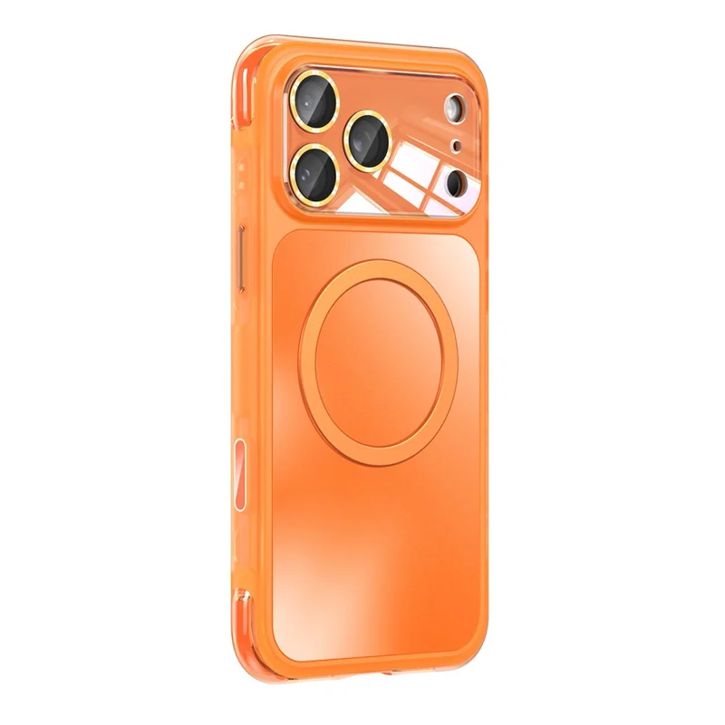 For iPhone 17 Pro Max Magnetic Case Airbag Anti-drop TPU + PC Phone Cover with Tempered Glass Screen Protector - Orange