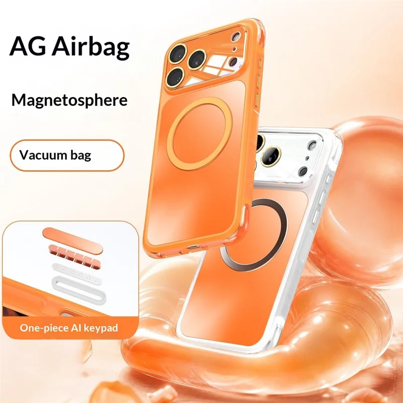 For iPhone 17 Pro Max Magnetic Case Airbag Anti-drop TPU + PC Phone Cover with Tempered Glass Screen Protector - Orange