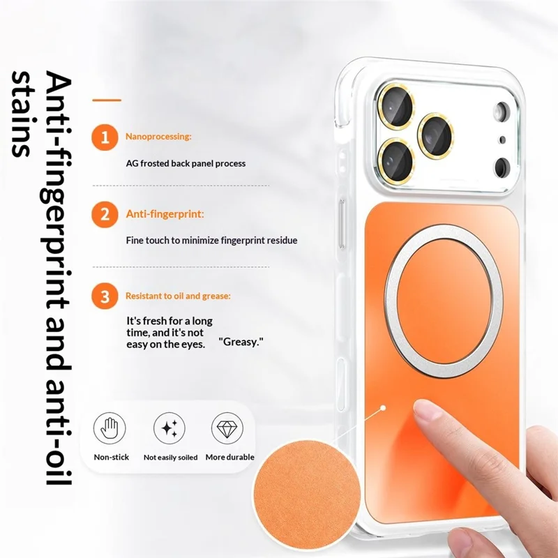 For iPhone 17 Pro Max Magnetic Case Airbag Anti-drop TPU + PC Phone Cover with Tempered Glass Screen Protector - Orange