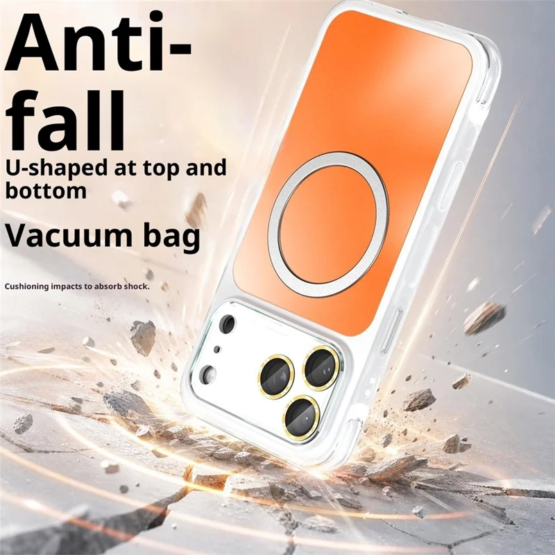 For iPhone 17 Pro Max Magnetic Case Airbag Anti-drop TPU + PC Phone Cover with Tempered Glass Screen Protector - Orange