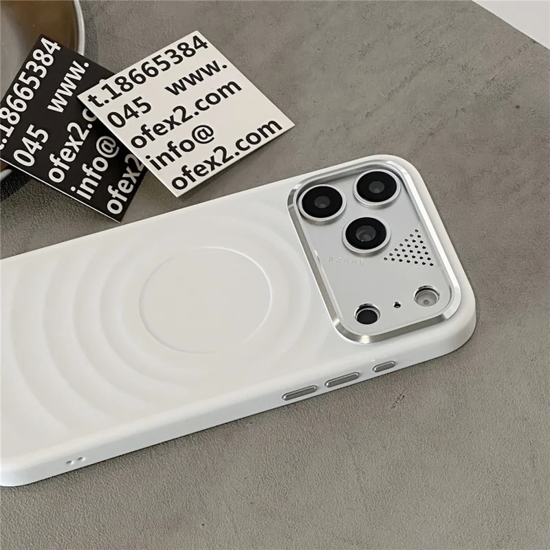 For iPhone 17 Pro Magnetic Case Ripple Texture Shockproof TPU Phone Cover with Tempered Glass Screen Protector - White