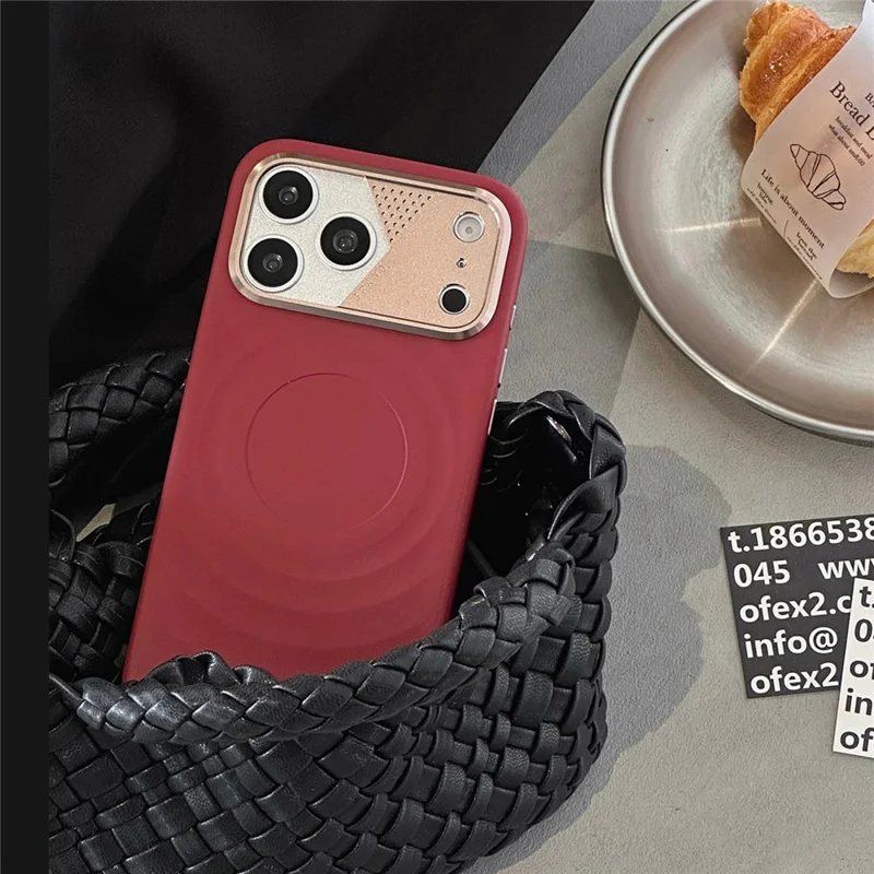 For iPhone 17 Pro Magnetic Case Ripple Texture Shockproof TPU Phone Cover with Tempered Glass Screen Protector - White