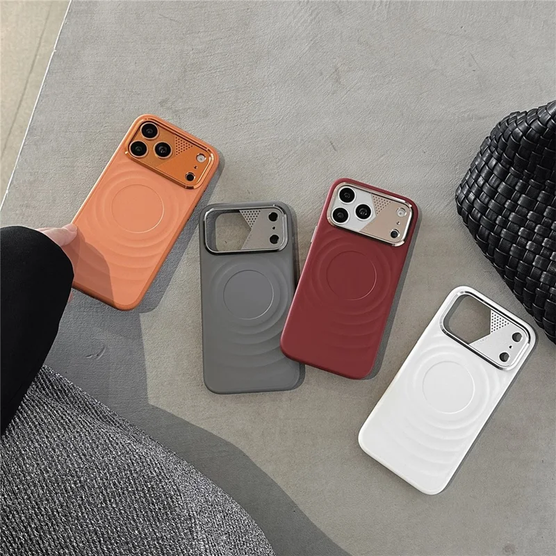 For iPhone 17 Pro Magnetic Case Ripple Texture Shockproof TPU Phone Cover with Tempered Glass Screen Protector - White
