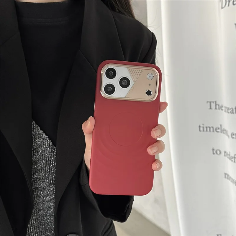For iPhone 17 Pro Max Magnetic Case Ripple Texture Shockproof TPU Phone Cover with Tempered Glass Screen Protector - Red