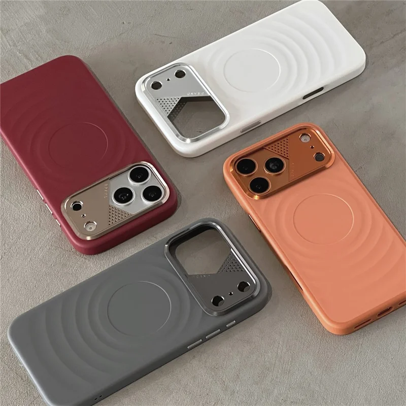 For iPhone 17 Pro Max Magnetic Case Ripple Texture Shockproof TPU Phone Cover with Tempered Glass Screen Protector - Red