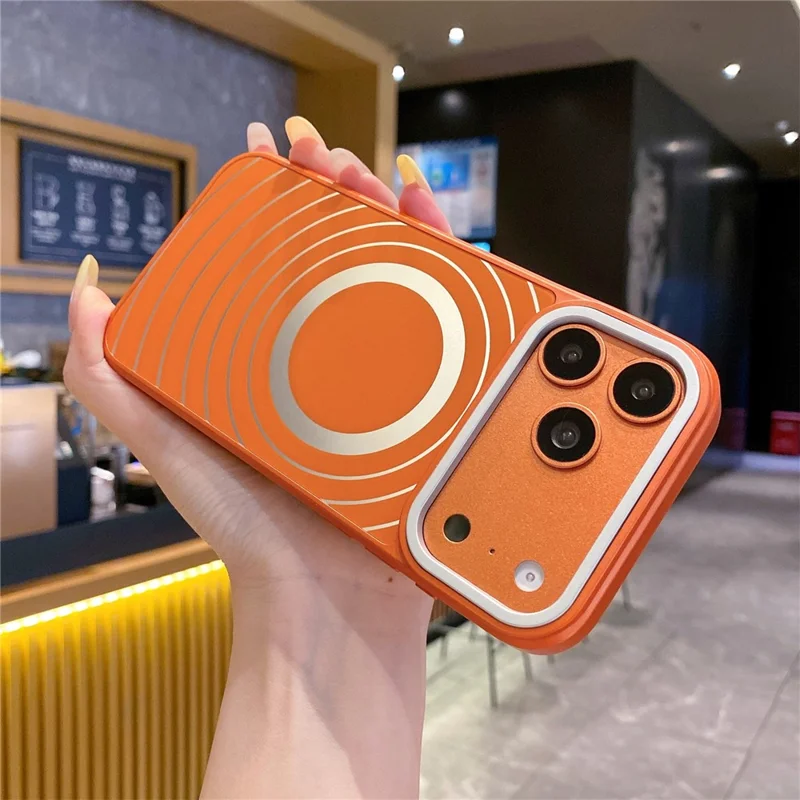 For iPhone 17 Pro Magnetic Case Frosted Wave Texture PC + TPU Phone Cover with Tempered Glass Screen Protector - Orange