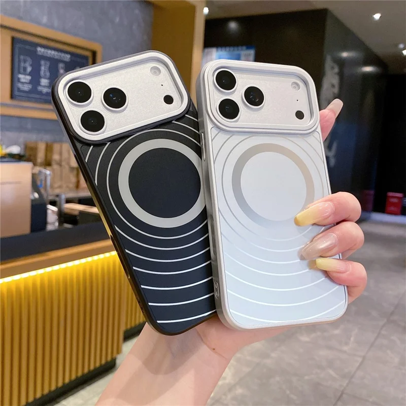 For iPhone 17 Pro Magnetic Case Frosted Wave Texture PC + TPU Phone Cover with Tempered Glass Screen Protector - Orange