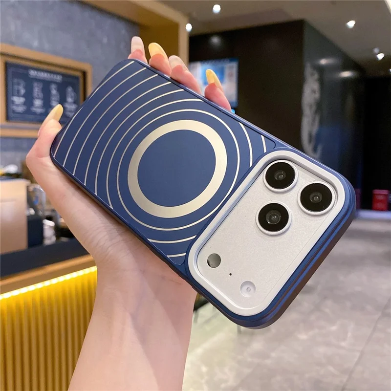For iPhone 17 Pro Max Magnetic Case Frosted Wave Texture PC + TPU Phone Cover with Tempered Glass Screen Protector - Blue