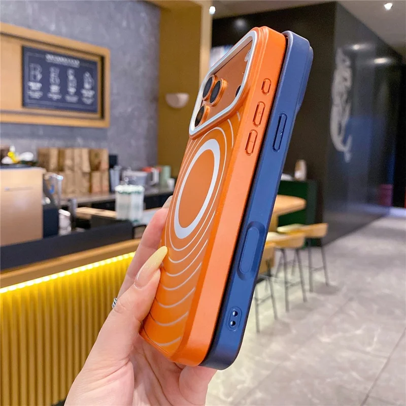 For iPhone 17 Pro Max Magnetic Case Frosted Wave Texture PC + TPU Phone Cover with Tempered Glass Screen Protector - Blue