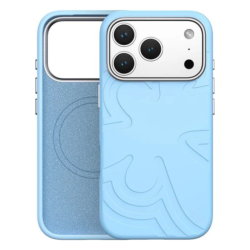 For iPhone 18 Pro Max / 17 Pro Max Magnetic Case Flower Pattern Liquid Silicone Slim Shockproof Phone Cover - Baby Blue