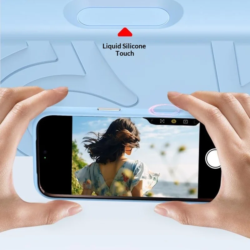 For iPhone 18 Pro Max / 17 Pro Max Magnetic Case Flower Pattern Liquid Silicone Slim Shockproof Phone Cover - Baby Blue