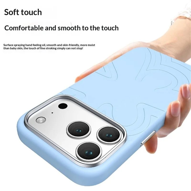 For iPhone 17 Pro Magnetic Case Flower Pattern Liquid Silicone Slim Shockproof Phone Cover - Baby Blue