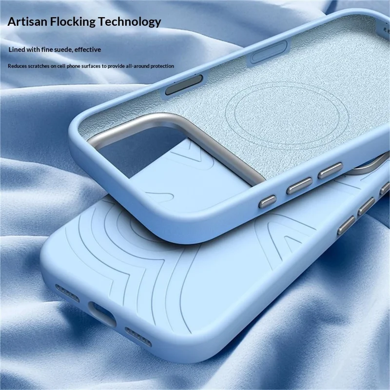 For iPhone 17 Pro Magnetic Case Flower Pattern Liquid Silicone Slim Shockproof Phone Cover - Baby Blue
