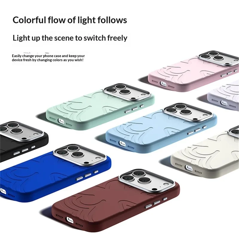 For iPhone 17 Pro Magnetic Case Flower Pattern Liquid Silicone Slim Shockproof Phone Cover - Baby Blue