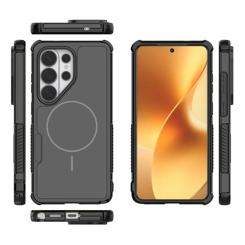 Für Samsung Galaxy S26 Ultra Magnetische Hülle Stoßfest Luftkissenschutz PC+TPU Handyhülle - Schwarz