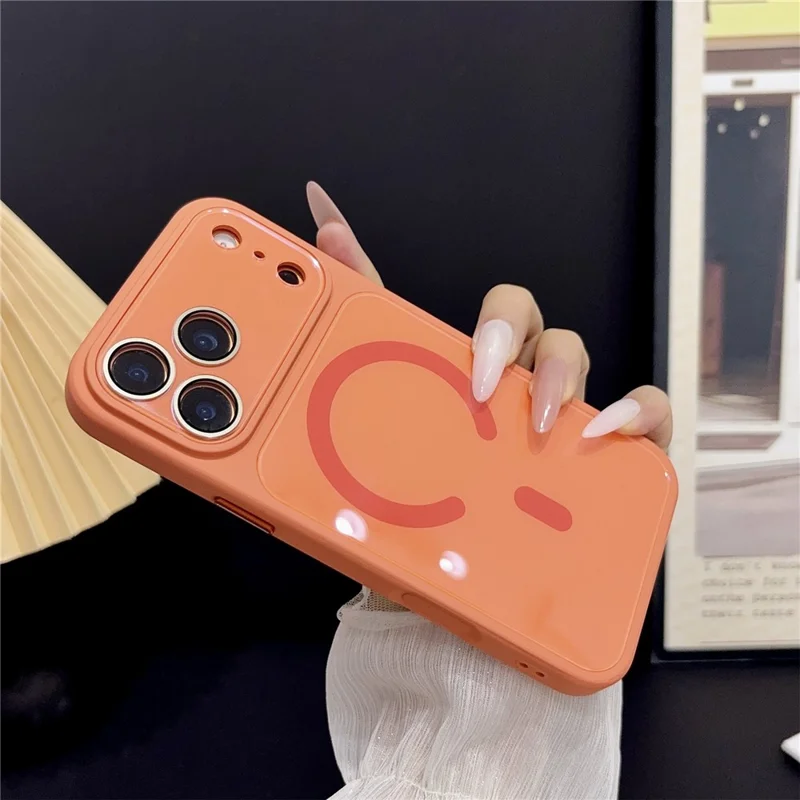 For iPhone 17 Pro Max Magnetic Case TPU Acrylic Tempered Glass Back Panel Protective Phone Cover - Orange