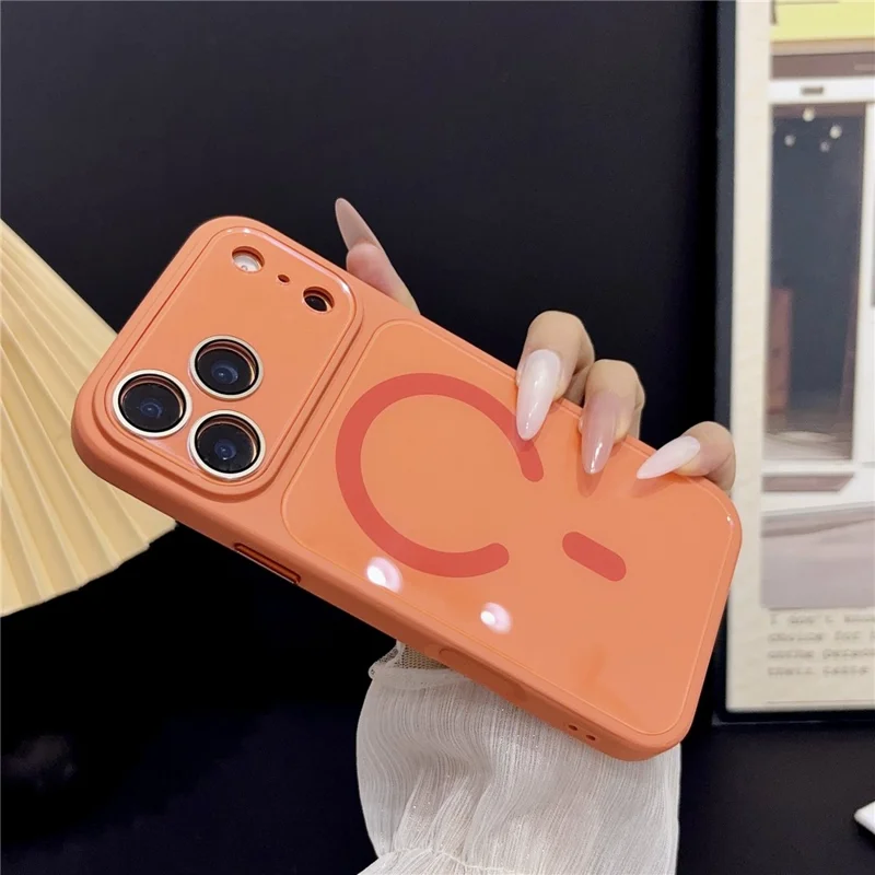 For iPhone 17 Pro Magnetic Case TPU Acrylic Tempered Glass Back Panel Protective Phone Cover - Orange