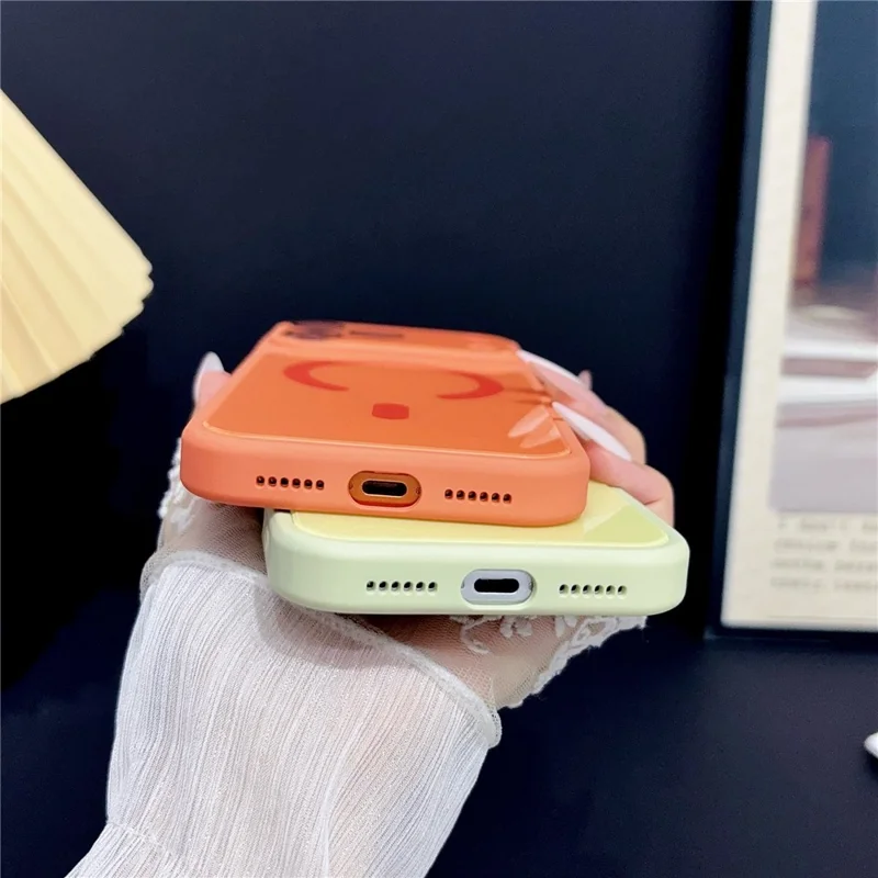 For iPhone 17 Pro Magnetic Case TPU Acrylic Tempered Glass Back Panel Protective Phone Cover - Orange