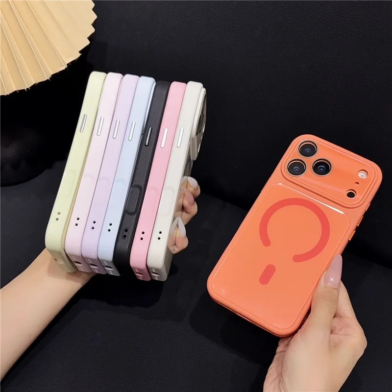 For iPhone 17 Pro Magnetic Case TPU Acrylic Tempered Glass Back Panel Protective Phone Cover - Orange