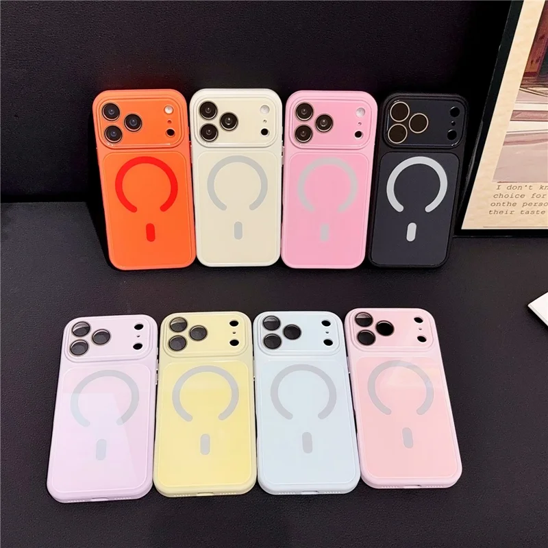For iPhone 17 Pro Magnetic Case TPU Acrylic Tempered Glass Back Panel Protective Phone Cover - Orange