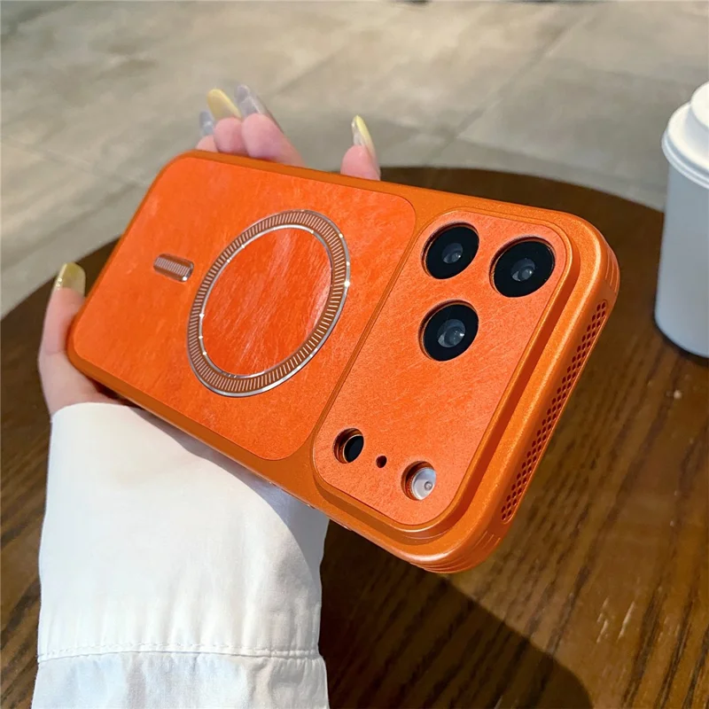 For iPhone 17 Pro Max Magnetic Case Matte PC + TPU Heat Dissipation Phone Cover with Tempered Glass Screen Protector - Orange