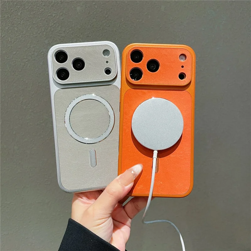 For iPhone 17 Pro Max Magnetic Case Matte PC + TPU Heat Dissipation Phone Cover with Tempered Glass Screen Protector - Orange