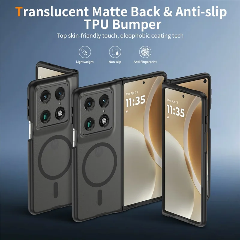 For Motorola Razr Fold 5G Magnetic Case TPU Frame Acrylic Back Phone Cover Skin Touch - Black