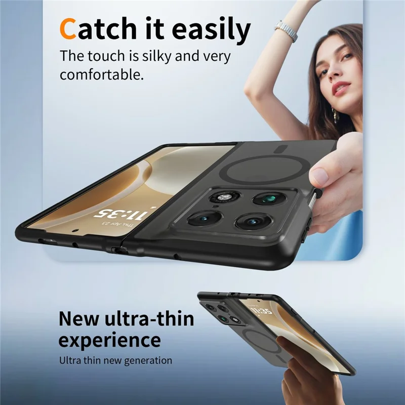 For Motorola Razr Fold 5G Magnetic Case TPU Frame Acrylic Back Phone Cover Skin Touch - Black