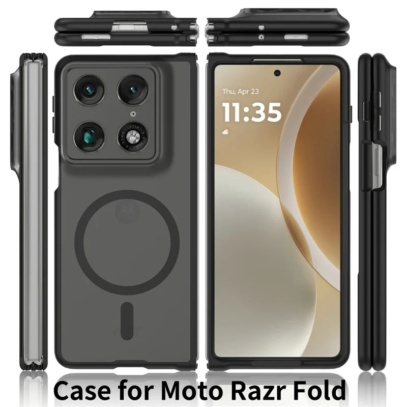 For Motorola Razr Fold 5G Magnetic Case TPU Frame Acrylic Back Phone Cover Skin Touch - Black