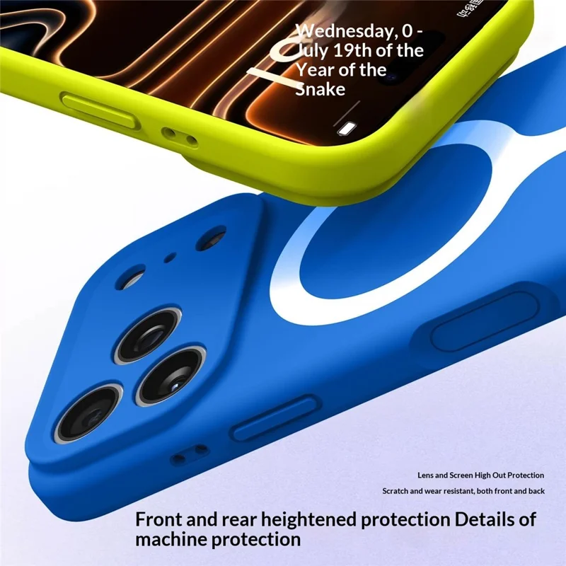 For iPhone 17 Pro Magnetic Case Liquid Silicone Anti Scratch Phone Cover with Tempered Glass Screen Protector - Mediterranean Blue