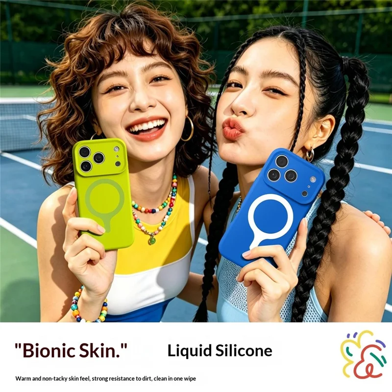 For iPhone 17 Pro Max Magnetic Case Liquid Silicone Anti Scratch Phone Cover with Tempered Glass Screen Protector - Mint Blue
