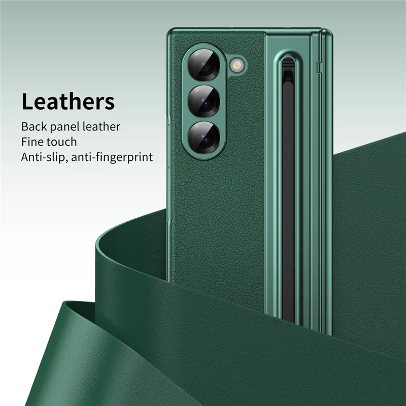 For Samsung Galaxy Z Fold6 5G Case Matte Electroplated Leather + PC Phone Cover with Screen Film / Stylus - Green