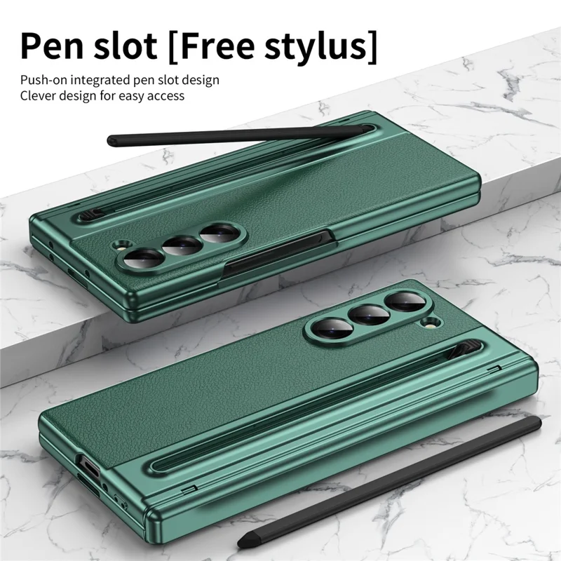 For Samsung Galaxy Z Fold6 5G Case Matte Electroplated Leather + PC Phone Cover with Screen Film / Stylus - Green