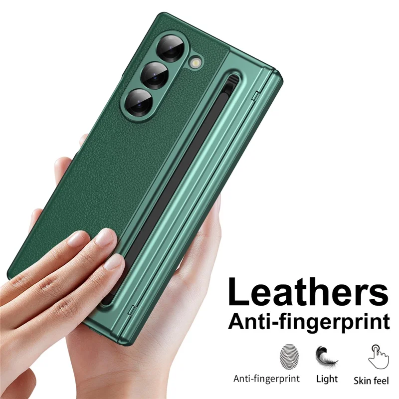 For Samsung Galaxy Z Fold6 5G Case Matte Electroplated Leather + PC Phone Cover with Screen Film / Stylus - Green