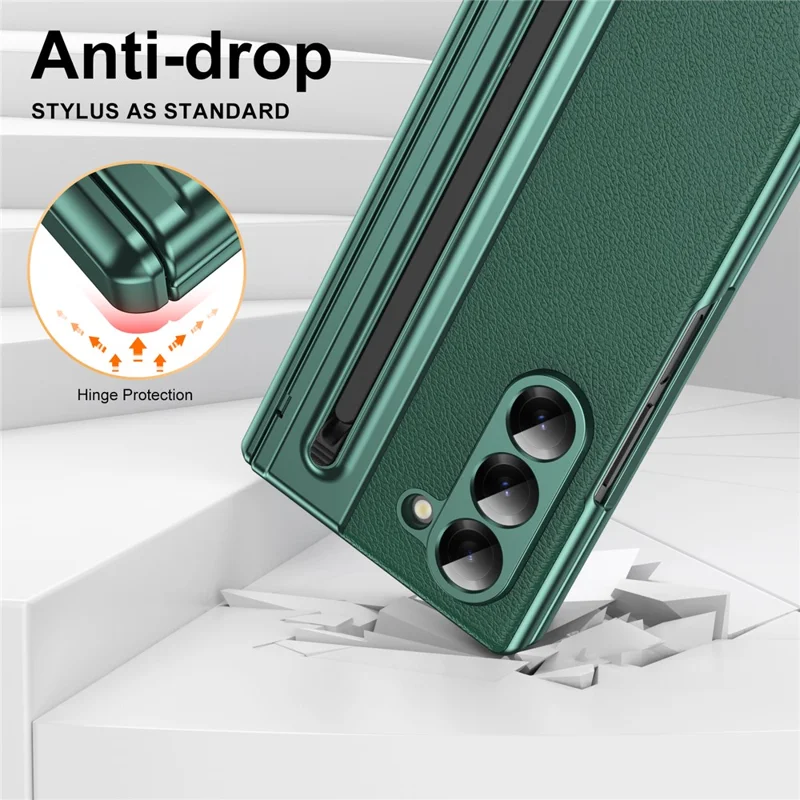 For Samsung Galaxy Z Fold6 5G Case Matte Electroplated Leather + PC Phone Cover with Screen Film / Stylus - Green