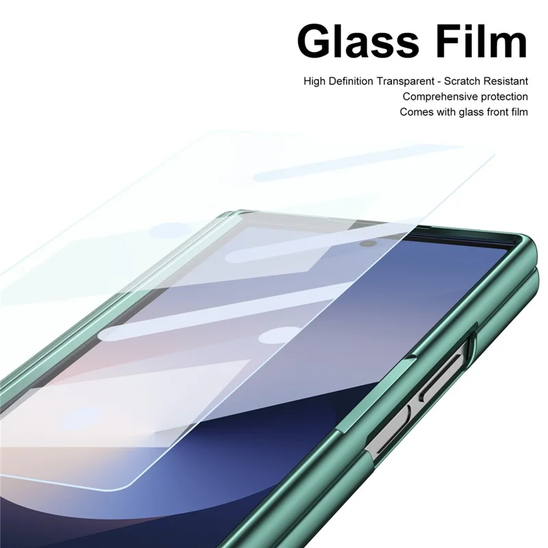 For Samsung Galaxy Z Fold6 5G Case Matte Electroplated Leather + PC Phone Cover with Screen Film / Stylus - Green