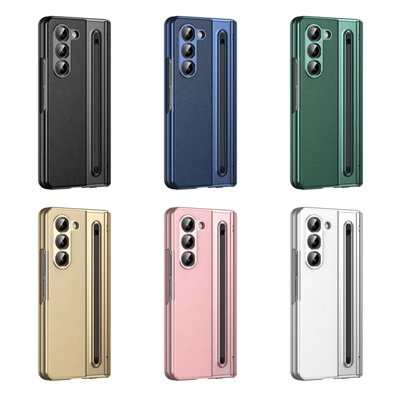 For Samsung Galaxy Z Fold5 5G Case Matte Electroplated Leather + PC Phone Cover with Screen Film / Stylus - Green