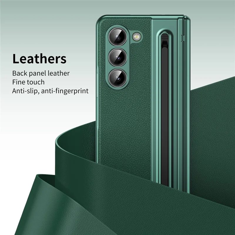 For Samsung Galaxy Z Fold5 5G Case Matte Electroplated Leather + PC Phone Cover with Screen Film / Stylus - Green